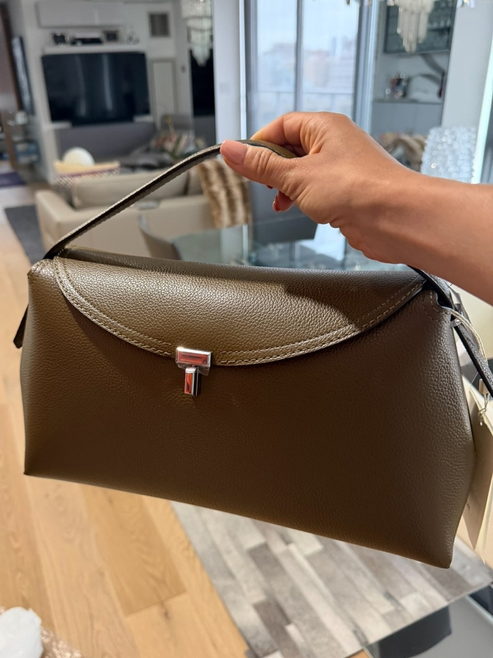 TOTEME T-Lock Top Handle Bag with crossbody strap – Dark Taupe | New with Tags